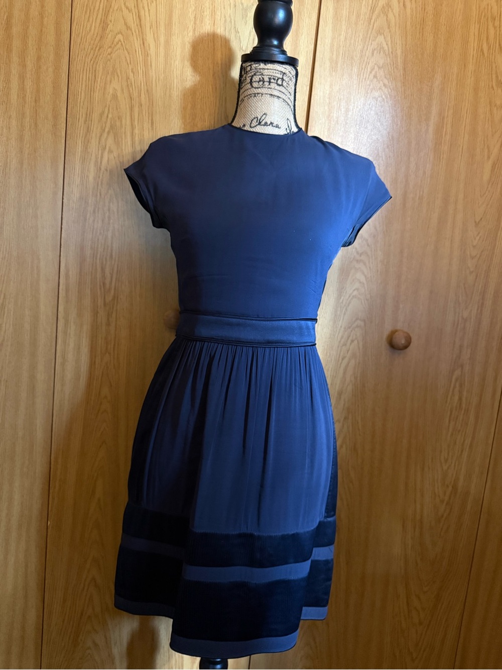 Burberry Navy Cap-Sleeve Fit-and-Flare Dress